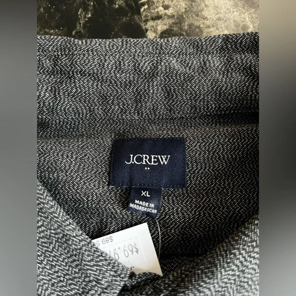 J Crew Men's Jaspé Shirt Button Front Classic Black 100% Cotton NEW